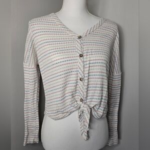 Paper Crane Tie Front Stripped Waffle Knit Shirt